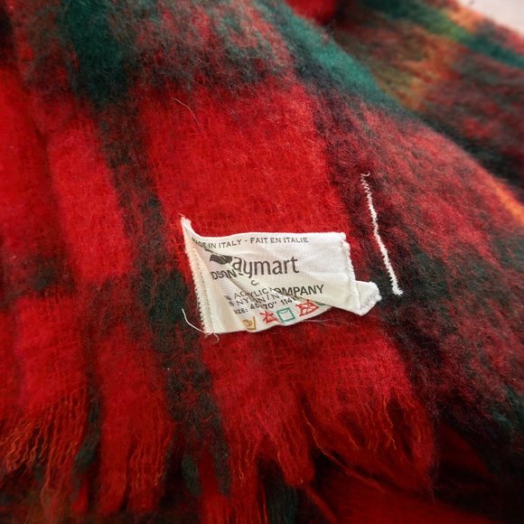 Vintage 60s Baymart Hudson’s Bay, Plaid Throw Blanket Red, 45X70 inch Italy - Picture 4 of 6